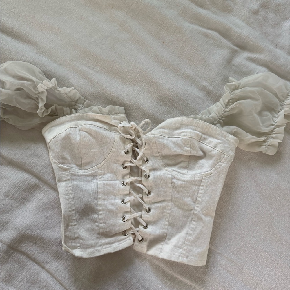 I.AM.GIA White Lace-Up Corset Top